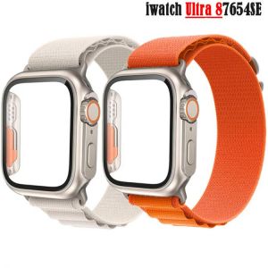 Glass+Case+Strap For Apple Watch band 45mm 44mm 41mm 40mm bracelet iWatch serie 4 5 6 se 7 8 Change to Ultra Alpine loop strap