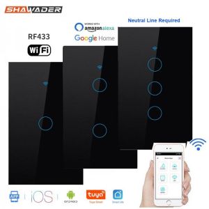 מתג אור מגע חכם, לוח זכוכית Wifi 1/2/3/4, נשלט ע”י אפליקציית Tuya SmartLife תואמת ל- A
