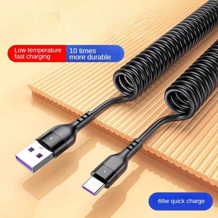 Z-Shop מטענים 66W 5A USB Type C Data Cable Micro USB Spring Pull Telescopic Fast Charging Cable For Apple Phone Accessories Car Cable1m1.5m